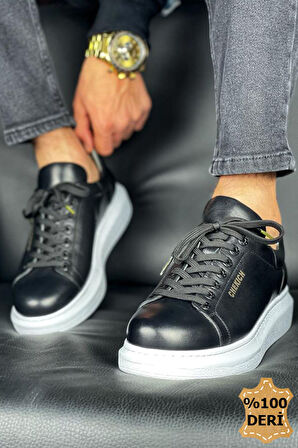 J257 Estrella Ortopedik Taban Günlük Hakiki Cilt Deri Erkek Sneaker Spor Ayakkabı CBT Siyah