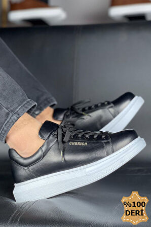 J257 Estrella Ortopedik Taban Günlük Hakiki Cilt Deri Erkek Sneaker Spor Ayakkabı CBT Siyah