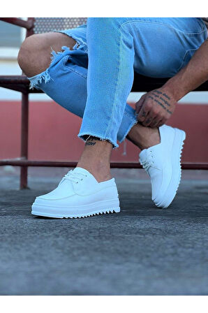 J506 Bağcıklı Ortopedik Taban Erkek Sneaker Günlük Ayakkabı BT Beyaz