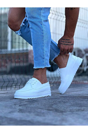 J506 Bağcıklı Ortopedik Taban Erkek Sneaker Günlük Ayakkabı BT Beyaz