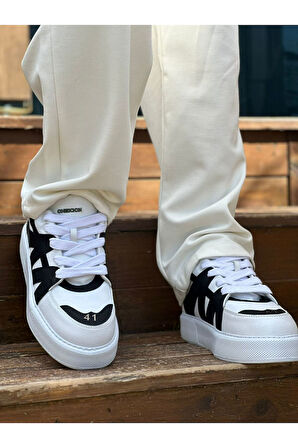 J2407 Star-X Ortopedik Taban Günlük Cilt Erkek Sneaker Spor Ayakkabı CBT Beyaz/Siyah