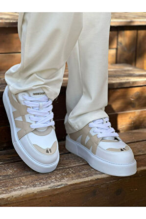 J2407 Star-X Ortopedik Taban Günlük Cilt Erkek Sneaker Spor Ayakkabı CBT Beyaz/Bej