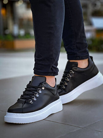 J-X4 Bağcıklı Ortopedik Taban Günlük Erkek Spor Sneaker Ayakkabı BT Siyah