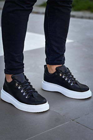 J-X4 Bağcıklı Ortopedik Taban Günlük Erkek Spor Sneaker Ayakkabı BT Siyah