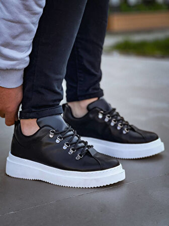 J-X4 Bağcıklı Ortopedik Taban Günlük Erkek Spor Sneaker Ayakkabı BT Siyah