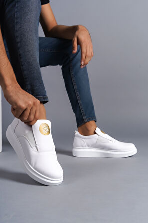 J161 Bağcıksız Lastikli Ortopedik Taban Erkek Sneaker Günlük Ayakkabı BT Beyaz