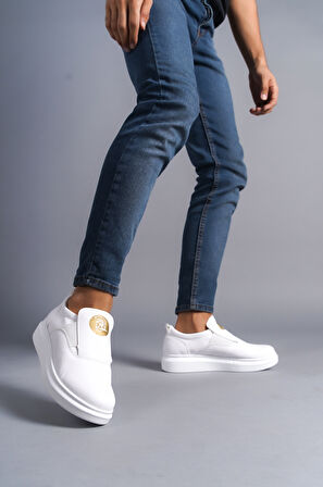 J161 Bağcıksız Lastikli Ortopedik Taban Erkek Sneaker Günlük Ayakkabı BT Beyaz