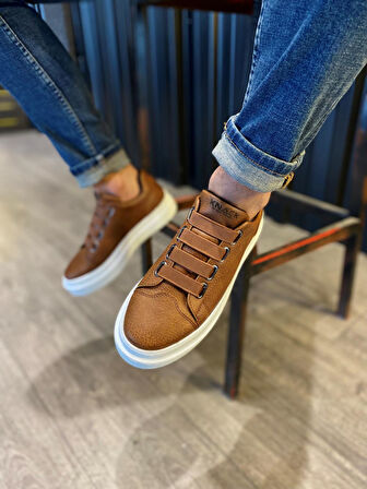 J521 Bağcıksız Lastikli 4 Bantlı Ortopedik Taban Erkek Günlük Sneaker Spor Ayakkabı BT Taba