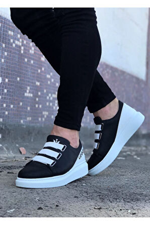 J029 Bağcıksız 3 Bant Lastikli Legend Ortopedik Taban Erkek Sneaker Günlük Ayakkabı BT Siyah/Beyaz