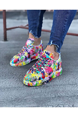 J501 Bağcıklı Çok Renkli Baskılı Ortopedik Taban Erkek Sneaker Günlük Ayakkabı RT Çok Renkli
