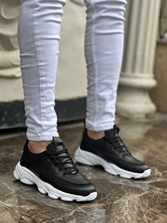 J707 Bağcıklı Ortopedik Taban Günlük Erkek Spor Sneaker Ayakkabı BT Siyah