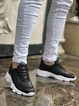 J707 Bağcıklı Ortopedik Taban Günlük Erkek Spor Sneaker Ayakkabı BT Siyah
