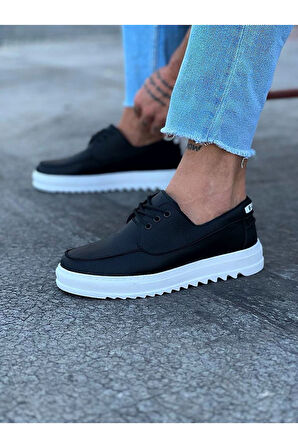 J506 Bağcıklı Ortopedik Taban Erkek Sneaker Günlük Ayakkabı BT Siyah