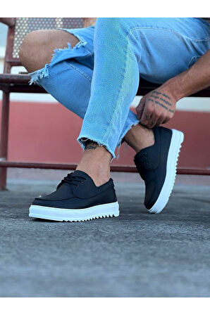 J506 Bağcıklı Ortopedik Taban Erkek Sneaker Günlük Ayakkabı BT Siyah