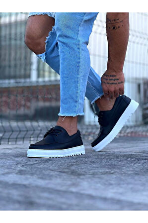 J506 Bağcıklı Ortopedik Taban Erkek Sneaker Günlük Ayakkabı BT Siyah