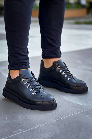 J-X4 Bağcıklı Ortopedik Taban Günlük Erkek Spor Sneaker Ayakkabı ST Siyah