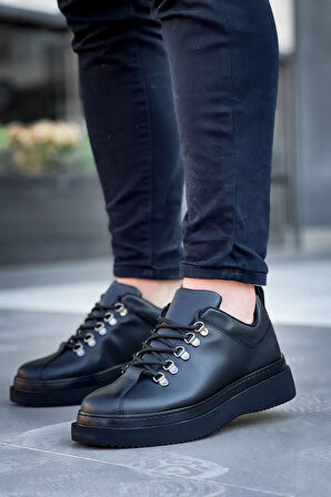J-X4 Bağcıklı Ortopedik Taban Günlük Erkek Spor Sneaker Ayakkabı ST Siyah