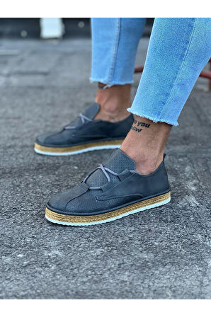 J015 Bağcıklı Ortopedik Taban Erkek Klasik Günlük Ayakkabı HT Gri