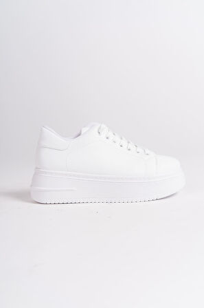 SABINA Bağcıklı Ortopedik Taban Kadın Sneaker Ayakkabı BT Beyaz