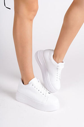 SABINA Bağcıklı Ortopedik Taban Kadın Sneaker Ayakkabı BT Beyaz