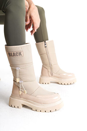 VEDA Lastikli Fermuarlı Suya ve Soğuğa Dayanıklı Paraşüt Kumaş Cilt Kadın Bot KT Krem