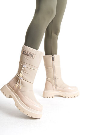 VEDA Lastikli Fermuarlı Suya ve Soğuğa Dayanıklı Paraşüt Kumaş Cilt Kadın Bot KT Krem