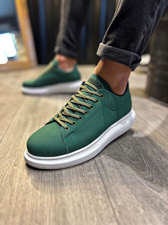 J045 Bağcıklı Ortopedik Taban Günlük Erkek Spor Sneaker Ayakkabı BT Yeşil