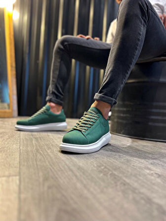 J045 Bağcıklı Ortopedik Taban Günlük Erkek Spor Sneaker Ayakkabı BT Yeşil