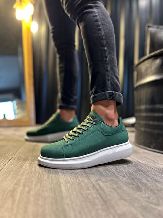 J045 Bağcıklı Ortopedik Taban Günlük Erkek Spor Sneaker Ayakkabı BT Yeşil