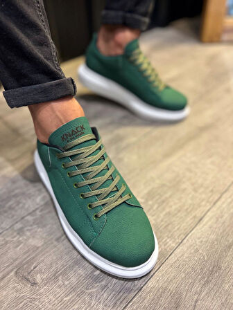 J045 Bağcıklı Ortopedik Taban Günlük Erkek Spor Sneaker Ayakkabı BT Yeşil