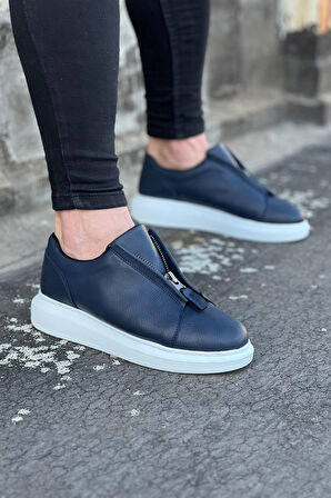 J010 Bağcıksız Fermuarlı Ortopedik Taban Erkek Sneaker Günlük Ayakkabı BT Lacivert