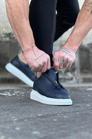 J010 Bağcıksız Fermuarlı Ortopedik Taban Erkek Sneaker Günlük Ayakkabı BT Lacivert