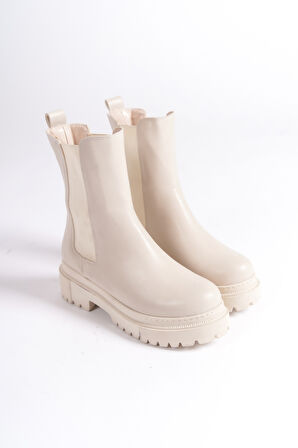 NORA Lastikli Ortopedik Taban Suya ve Soğuğa Dayanıklı Günlük Kışlık Kadın Bot KT Krem