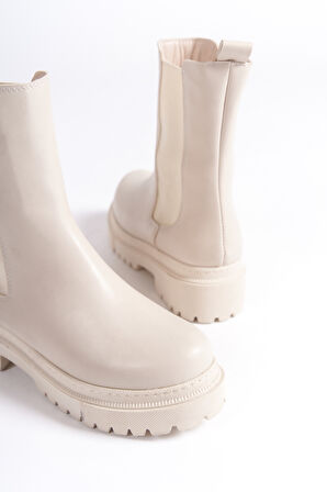 NORA Lastikli Ortopedik Taban Suya ve Soğuğa Dayanıklı Günlük Kışlık Kadın Bot KT Krem