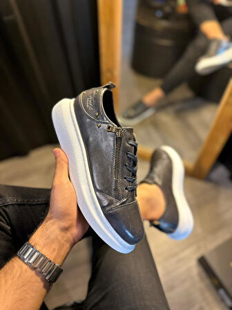 J555 Bağcıklı Fermuarlı Ortopedik Taban Erkek Günlük Sneaker Spor Ayakkabı BT Parlak Gri
