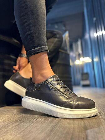 J555 Bağcıklı Fermuarlı Ortopedik Taban Erkek Günlük Sneaker Spor Ayakkabı BT Parlak Gri