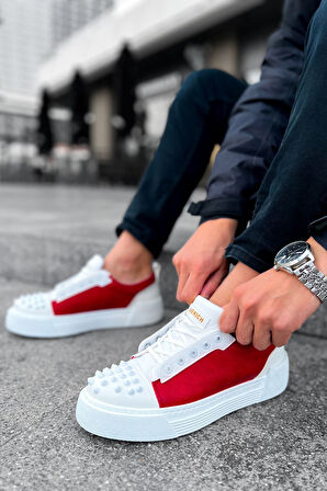 J169 Thorn Ortopedik Taban Günlük Cilt Erkek Sneaker Spor Ayakkabı CBT Beyaz/Kırmızı