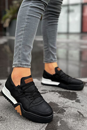 J067 Warrem Ortopedik Taban Günlük Cilt Erkek Sneaker Spor Ayakkabı CBST Siyah