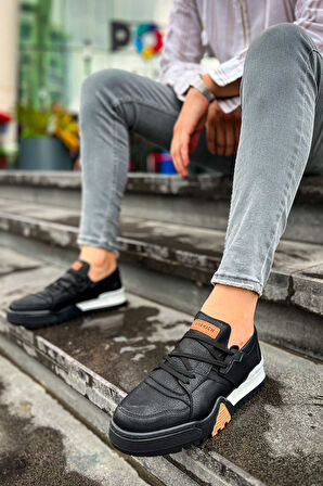 J067 Warrem Ortopedik Taban Günlük Cilt Erkek Sneaker Spor Ayakkabı CBST Siyah