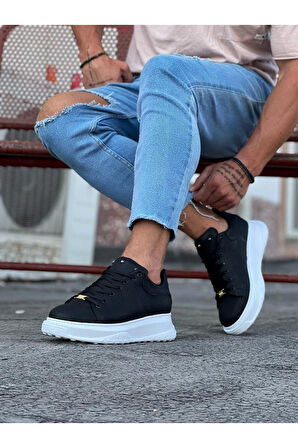 J501 Bağcıklı Ortopedik Taban Erkek Sneaker Günlük Ayakkabı BT Siyah