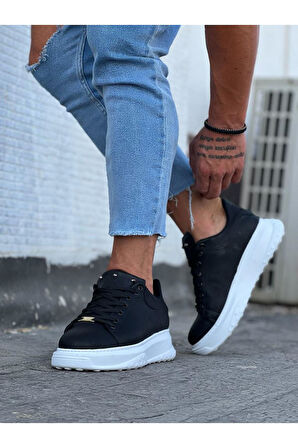 J501 Bağcıklı Ortopedik Taban Erkek Sneaker Günlük Ayakkabı BT Siyah