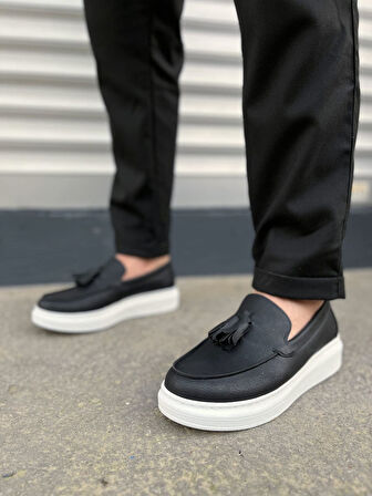 JY154 Blaze Bağcıksız Püsküllü Cilt Erkek Günlük Spor Klasik Ayakkabı CBT - Siyah