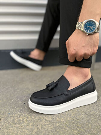 JY154 Blaze Bağcıksız Püsküllü Cilt Erkek Günlük Spor Klasik Ayakkabı CBT - Siyah