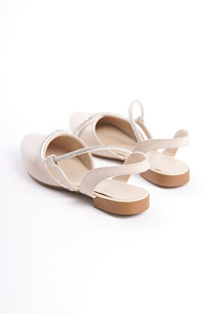 AUBREY Lastikli Ortopedik Rahat Taban Taş Detaylı Kadın Babet Ayakkabı KT Krem