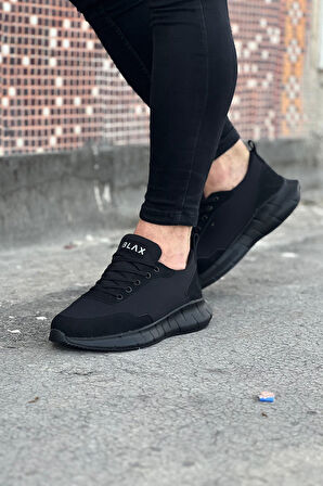 J063 Bağcıklı Ortopedik Taban Triko Erkek Sneaker Günlük Spor Ayakkabı ST Siyah