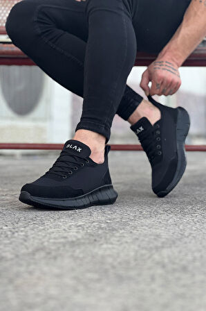 J063 Bağcıklı Ortopedik Taban Triko Erkek Sneaker Günlük Spor Ayakkabı ST Siyah