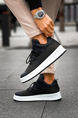 J219 Laser Ortopedik Taban Günlük Cilt Erkek Sneaker Spor Ayakkabı CBT Siyah