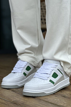 J2410 Avax Ortopedik Taban Günlük Cilt Erkek Sneaker Spor Ayakkabı CBT Beyaz/Yeşil