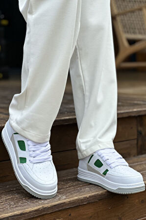 J2410 Avax Ortopedik Taban Günlük Cilt Erkek Sneaker Spor Ayakkabı CBT Beyaz/Yeşil