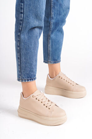 SABINA Bağcıklı Ortopedik Taban Kadın Sneaker Ayakkabı TT Ten